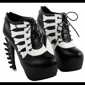 Punk Two-Tone Lace Up Bone Heel Ankle Bootie.